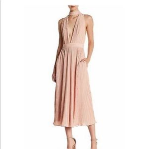 NBD dusty rose pleated low cut midi dress size xs